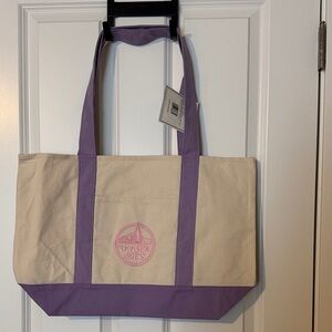 Large Canvas Tote Bag in Cream with Lavender Trim